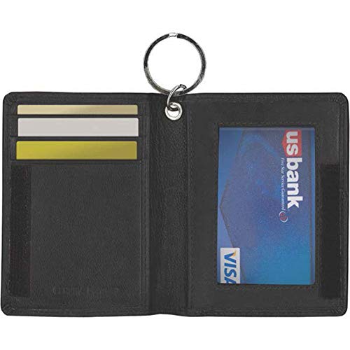 Two-Fold Small Dual Clear Window Leather Bifold ID Card Holder Wallet and Key Chain for Men and Women2