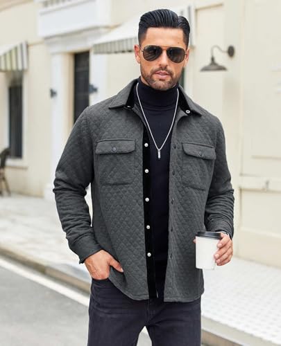 Image of COOFANDY Men's Casual Shirt Jacket Lightweight Shacket Jacket Quilted Button Down Jackets