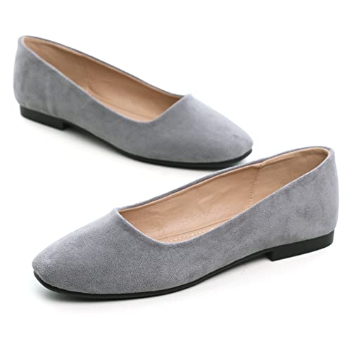 Image of ChaiRong Zhou Women Square Toe Ballets Flats Comfort Slip On Walking Shoes for Driving
