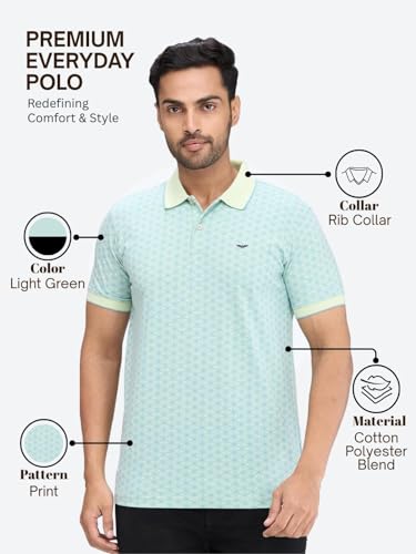 Image of Park Avenue Men's Slim Fit Print Pattern Cotton Polyester Blend Polo Neck Half Sleeve Casual T-Shirt
