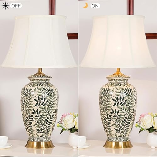 LCSMVLQ Ceramic Table Lamp, Rustic Vintage Tall Coastal Bedside Lamp, Ceramic Lamp Body with Fabric Tapered Drum Shade for Living Room Bedroom House Bedside Nightstand Home - Image 5