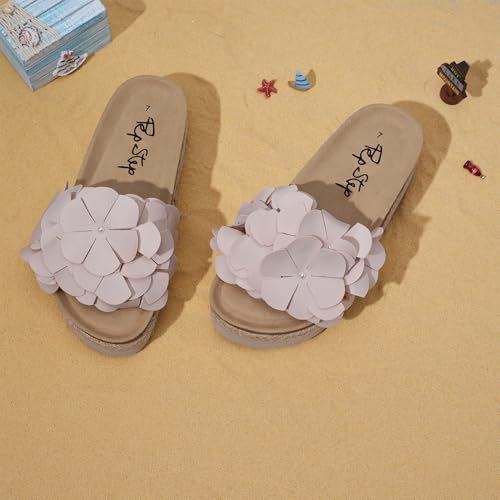 Image of PepStep Slide Sandals for Women with Soft Cork Footbed and Strap, Ladies Fashion Platform Slide Sandals Comfortable Slip On Style