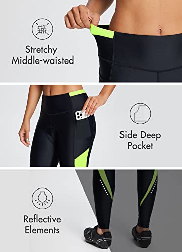 BALEAF Calça feminina de ciclismo acolchoada 4D cintura alta roupas de bicicleta bolsos roupa de cic