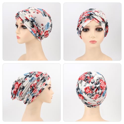 Image of DRESHOW Turban Pre-Tied Twisted Hat Thread African Head Wraps for Black Women Chemo Cancer Cap Braid Hair Cover
