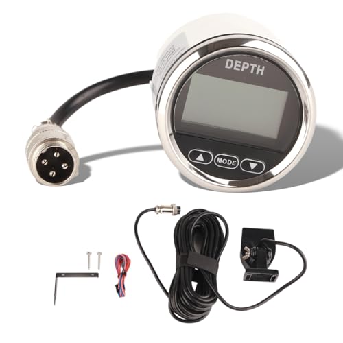 Image of Digital Boat Depth Finder, 52mm /2in Marine Depth Gauge, Depth Sounder Dash Depth Finder Transducer with White Backlight for Yachts Boats Marine