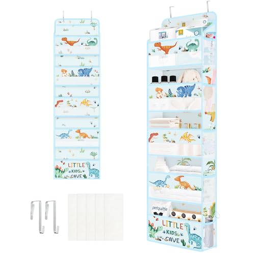 Clastyle Dinosaurier Tür Hängeaufbewahrung Faltbar Hängeorganizer für Camping Bad Schrank Schlafzimmer Türorganizer für Kinder Kleidung Spielzeug Windel, Blau, 5 Fächern