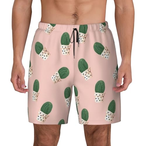 Men's Cactus Pink Print Quick-Dry Mesh Swim Trunks Stretch Lining Beach Shorts Surfing Summer Vacations2