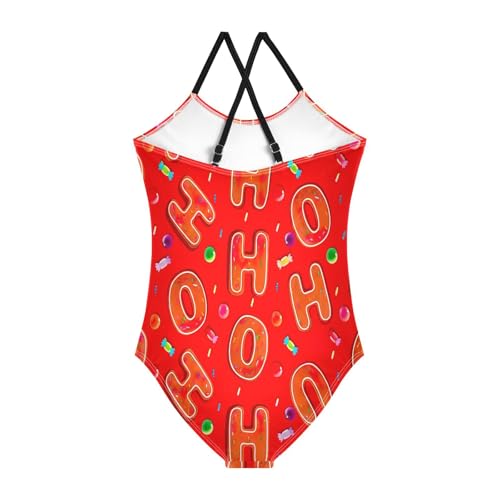 Christmas Oh Gingerbread Cookies Red Girls' One-Piece Swimwear, Beach Swimsuit 3-10 Y with Adjustable Shoulder Strap, 3-10 Y2