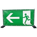 340 x 173 cm | Notausgang (LINKS) Piktogramm Bauzaunbanner, Sichtschutz, Werbebanner, Festival Banner