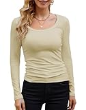 GEMBERA Womens Long Sleeve Scoop Neck Ribbed Knit Tops Casual Slim Fitted Basic Shirts(3924,Beige-XL)