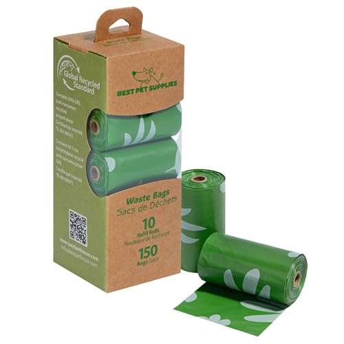 Image of Best Pet Supplies Poop Bags for Dogs, 50% Post-Consumer Recycled Content dog waste bags on rolls, fits all poop bag holders for leashes - 150 Count, Green, Lavender Scented