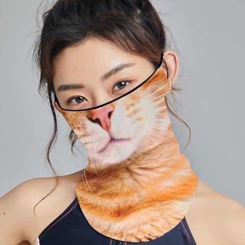 yueton 1 Pack Cute Orange Tabby Cat Face Mask Fun 3D Animal Neck Gaiter Face Mask Dust Face Cover with Ear-Hanging for Women Men4
