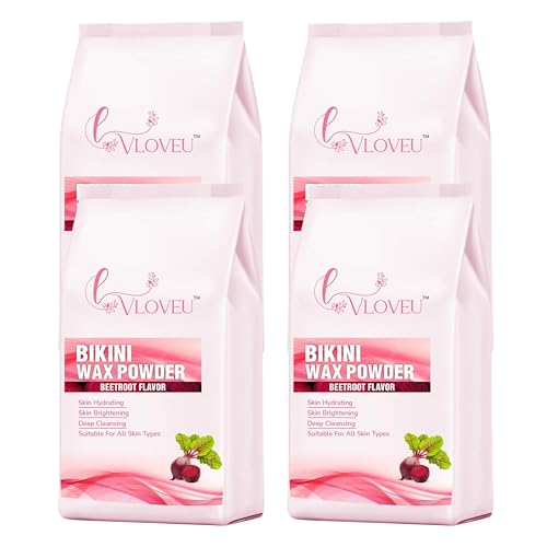 Image of VLOVEU - Beetroot Bikini Wax Powder For Women - 120g, Pack of 4 | 5 Minutes Painless Herbal Wax Powder For Hair Removal|Easy To Use At Home, No Irritation, Bikini Wax For Women And Girls
