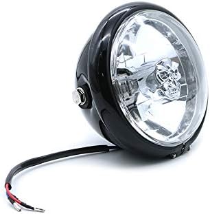 Motorcycle High/Low Beam Retro Vintage Skull Light Bulb Side Mount Headlight For Harley Dyna Honda Old School Chopper (Black)