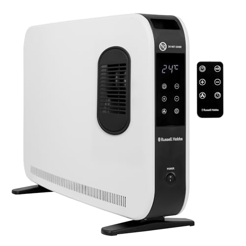 Russell Hobbs Digital Convection Heater 2000W Electric Turbo Fan White, Adjustable Thermostat with 3 Heat Settings, Overheat Protection, 24hr Auto Timer, Remote Control RHCVHTF2004