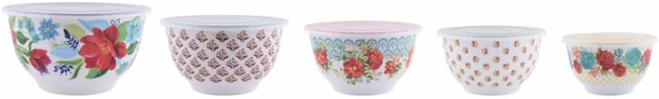 Woman Melamine Mixing Bowl Set -10 Piece Set - Spring Bouquet