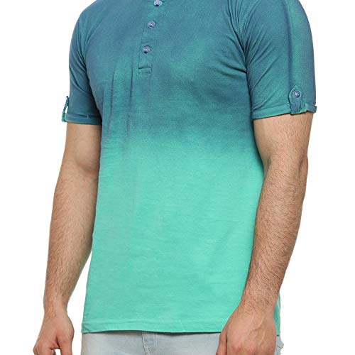 Image of CAHOOT Men's Green Colour Blocked Half Sleeve Regular Fit T Shirt for Casual Wear