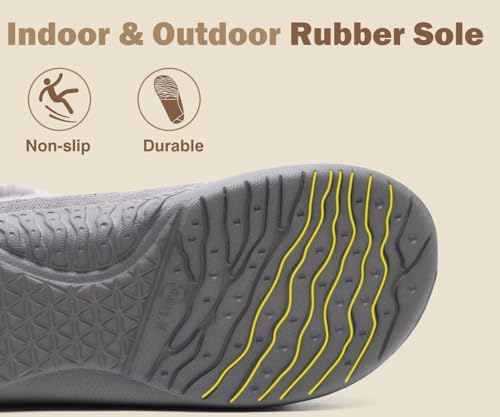 KuaiLu Womens House Slippers Comfortable Memory Foam Knit Slipper Ladies Warm Fuzzy Plush Fur Lined Winter Home Shoes Orthotic Plantar Fasciitis Arch Support Indoor Outdoor Hard Sole Grey Size 11 | Image 6