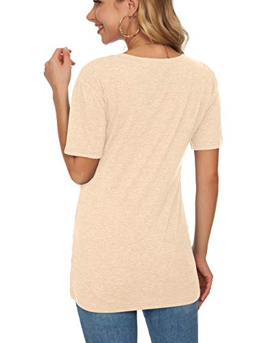 Todolor Womens Tshirts V Neck Short Sleeve Tops Basic Tee Shirts Loose Casual Blouse Apricot M #TOP4
