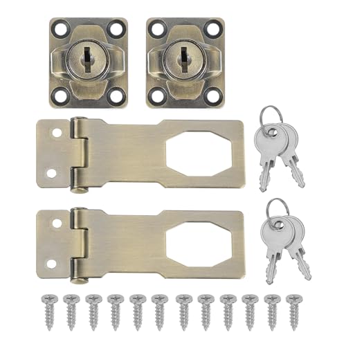 Image of MECCANIXITY Twist Knob Keyed Hasp Locks Safety Packlock Clasp Hasp Latches with Keys & Screws 3 Inch for Window Barn Drawer Cabinet Garage Small Doors (Pack of 2, Green)