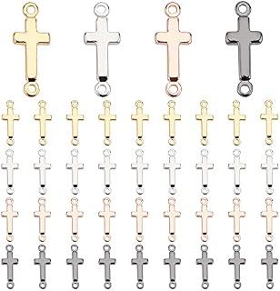 PandaHall 40pcs Cross Pendant Links 4 Colors 18K Gold Plated Cross Charms Double Loop Cross Links Brass Center Pendants for Prayer Necklace Jewellery Making Party Favor