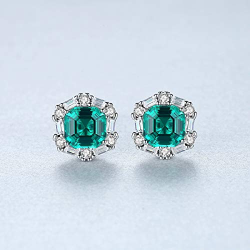 Boucles d'oreilles émeraude en argent 925 pur, bijoux géométriques élégants de haute joaillerie - 4