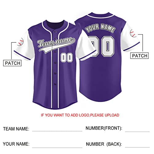 Camiseta personalizada de béisbol púrpura con botones, uniforme deportivo con nombre y número para hombre y mujer, talla S-7XL miniatura 6