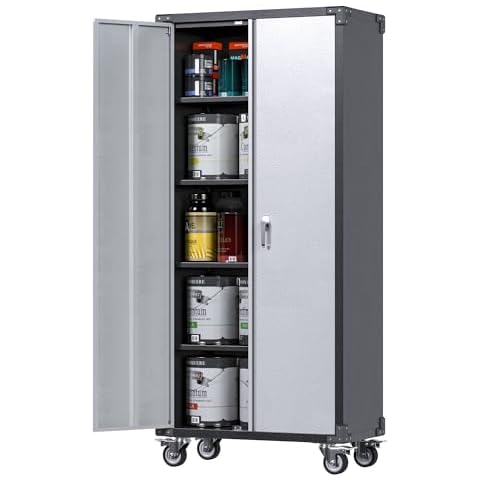 JAORD Metal Cabinet on Wheels, 72" Metal Storage Cabinets with Wheels and 4 Adjustable Shelves, Rolling Cabinet, Tool Storage Cabinet with Wheels, Assembly Required Cover