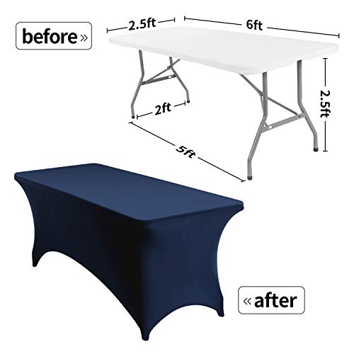 Image of Peomeise 6FT Spandex Table Cover Rectangular Stretch Spandex Tablecloth (Navy,6FT)