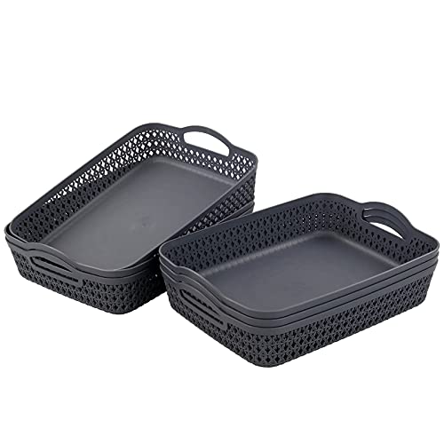 Uumitty 6 paquetes de cestas de almacenamiento de plástico con asas, bandeja para cestas de oficina, gris Cover