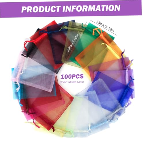 Bolsas de organza para Navidad y festivales, envoltorios de colores con cordón de malla 6