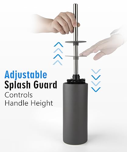 Image of Matt Gray Ceramic Toilet Brush and Holder Set | Freestanding Toilet Bowl Cleaners Brush, Scrubber Brush for Toilet, Bathroom Accessories with Stainless Handle, Deep Cleaning