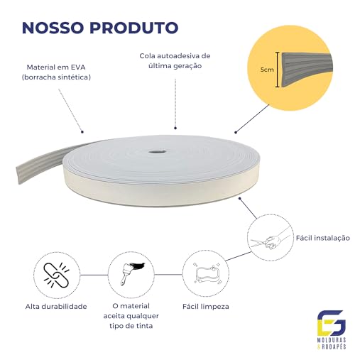 Moldura Rodameio Painel Ripado Eva Autocolante Urânio 5cmx5mm 10 Metros (Cinza)