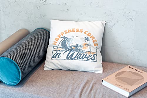 Oflich Happiness Comes In Waves Throw Pillow Case 18″×18″,Watercolor Sea Waves Seashore Surfing Decorative Cushion Cover For Farmhouse Living Room Yard Patio Terrace,Gifts For Women Girls Surfers #TOP1