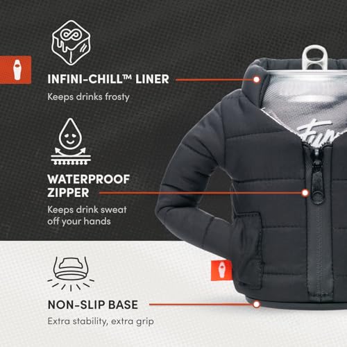 Image of Puffin - The Puffy Jacket - Insulated 12 oz Can Cooler I Beer Bottle & Soda Can Insulator, Keep Drinks and Beverages Cold - Black