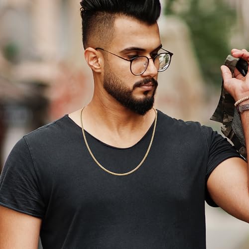 Fiusem Gold Plated Wheat Chain Necklace for Men, 2/2.5/3/4/5mm Gold Stainless Steel Necklace Chains for Men and Women 16-28 Inch, Jewelry Gift2