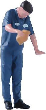 1/64 Scale Garage Mechanic Check Figure, Auto Repairing Man Garageman Figurine, Miniature Automobile Mechanic Man in Navy Uniform Toy Figure Add Oil