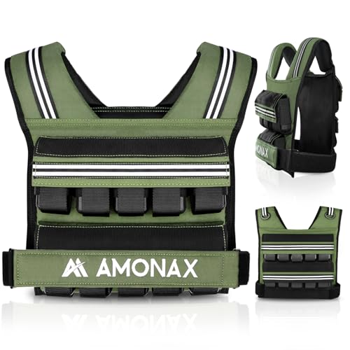 Amonax Verstellbare Gewichtsweste für Damen und Herren, 0,8-10 kg/1,1-20 kg/1,5-30 kg, reflektierende Laufweste mit leichten Gewichten, ideal für Fitness-Workout, Muskelaufbau & Heim-Fitness-Studio