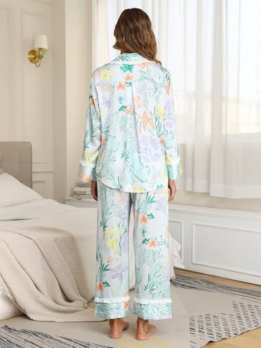 Image of Jusfitsu Women's Silk Satin Pajamas Long Sleeve Ruffle Button Down Pjs Sets