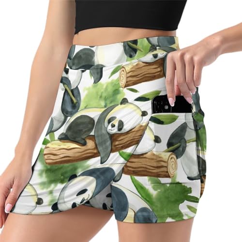 Jupe short de sport panda noir et blanc avec poche intégrée et textile extensible