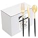 144 PCS Gold Plastic Silverware, Disposable Flatware with Black Handle, Gold Plastic Cutlery Includes: 48 Forks, 48 Knives and 48 Spoons