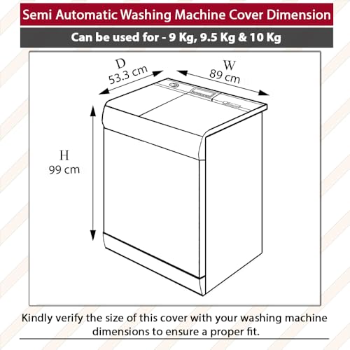 Image of The Furnishing Tree Polyester Waterproof Semi Automatic Washing Machine Cover Suitable for LG 9 Kg, 9.5 Kg & 10 Kg, Dimension DxWxH In Cms: ( 53.3x89x99 ), Floral Pattern Magenta