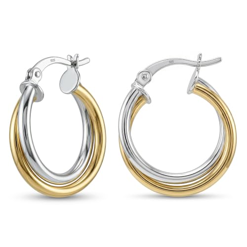 Image of TRUESILVER ACPL 925 Sterling Silver Hoop Earrings for Women | BIS Hallmarked Two-Tone & Three-Tone Intertwined Hoop Earrings | Oval & Round Lightweight Jewelry