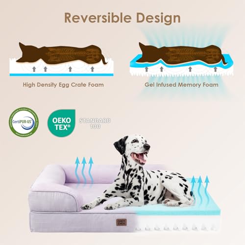 Image of EHEYCIGA Orthopedic Dog Bed for Medium Dogs, Waterproof Memory Foam Medium Pet Beds with Sides, Non-Slip Bottom and Egg-Crate Foam Dog Couch Bed with Washable Removable Cover, Lilac