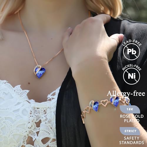 Leafael 18K Rose Gold Plated Love Heart Link Bracelet with Healing Stone Crystal, Jewellery Gifts for Women, 7" Chain + 2" Extender2