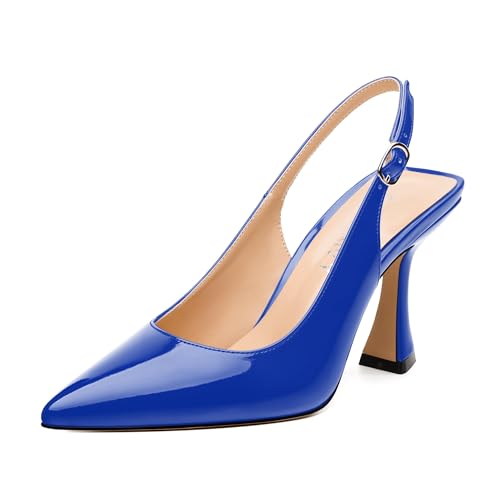 Women's 3.2-Inch Stiletto Pumps - Pointed Toe Slingback with Adjustable Buckle, Solid Color High Heels for Work, Dates & Parties
