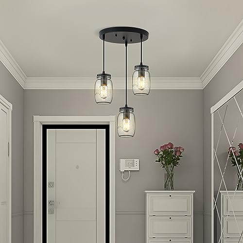 LMSOD Luminária de ilha de cozinha, iluminação pendente ajustável, lâmpada de vidro para pendurar em