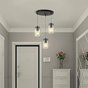 Kitchen island light adjustable pendant lightingglass mason jar hanging lamp 3 light  urban country home decor