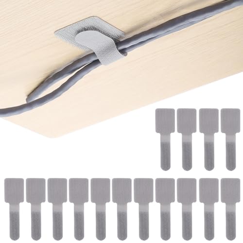 40 piezas de bridas ajustables de gancho y lazo con clips adhesivos para organizar cables debajo del escritorio, reutilizables para PC, electrónica, hogar y oficina (gris) miniatura 1