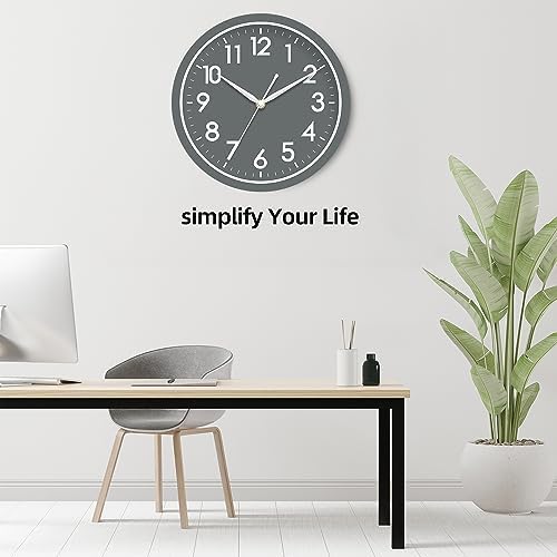 AKCISOT Wall Clock Bathroom 10 Inch Analog Small Wall Clocks Battery Operated - Silent Non Ticking Modern Simple Style Clock Decorative for Kitchen/Bedroom/Home Office/Living Room/School(Gray)